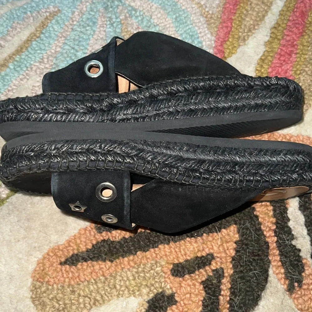 Leather star and metal grommet woven espadrille flats